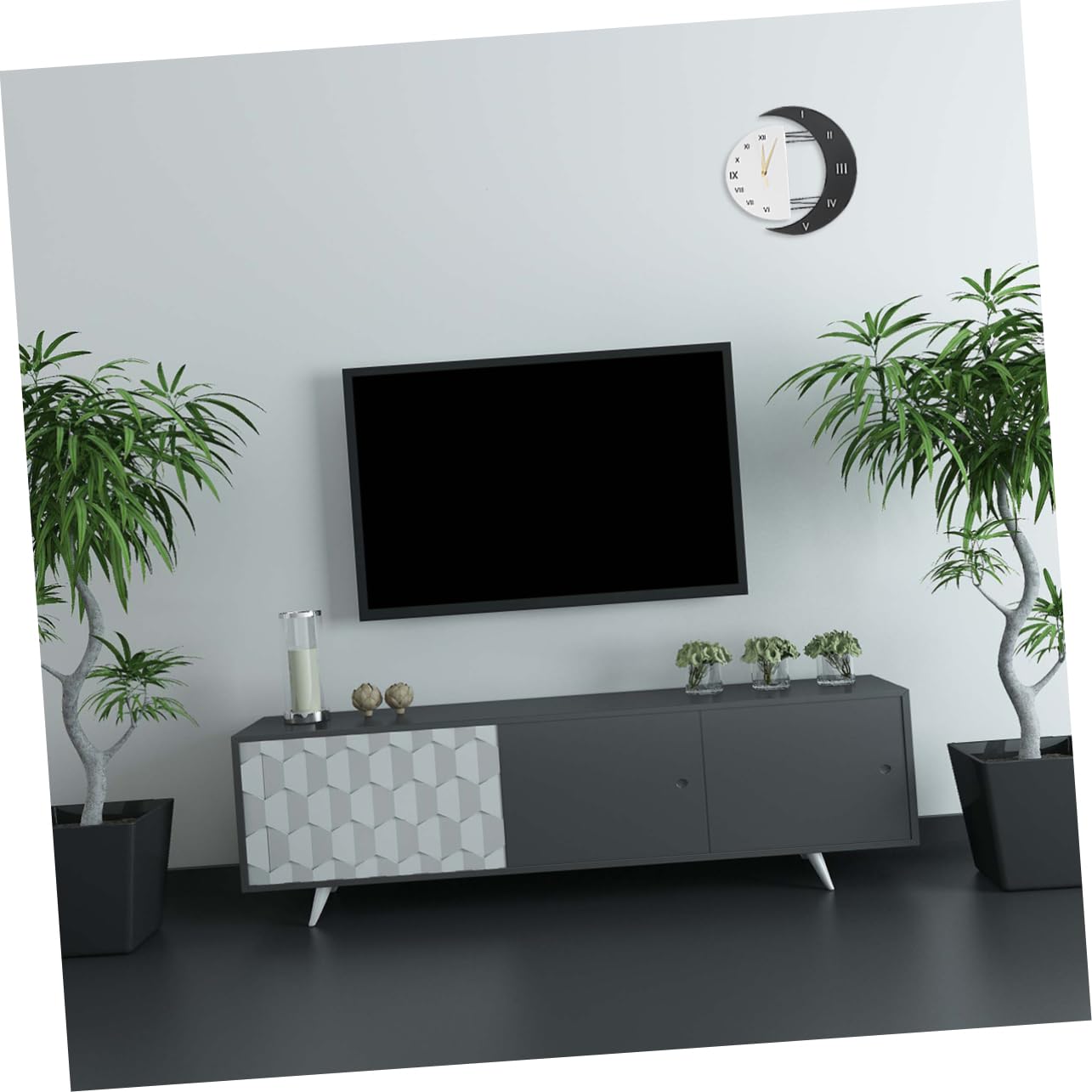 Moderne Wanduhr Mond Sonne Geräuschlos aus Eisen und Holz