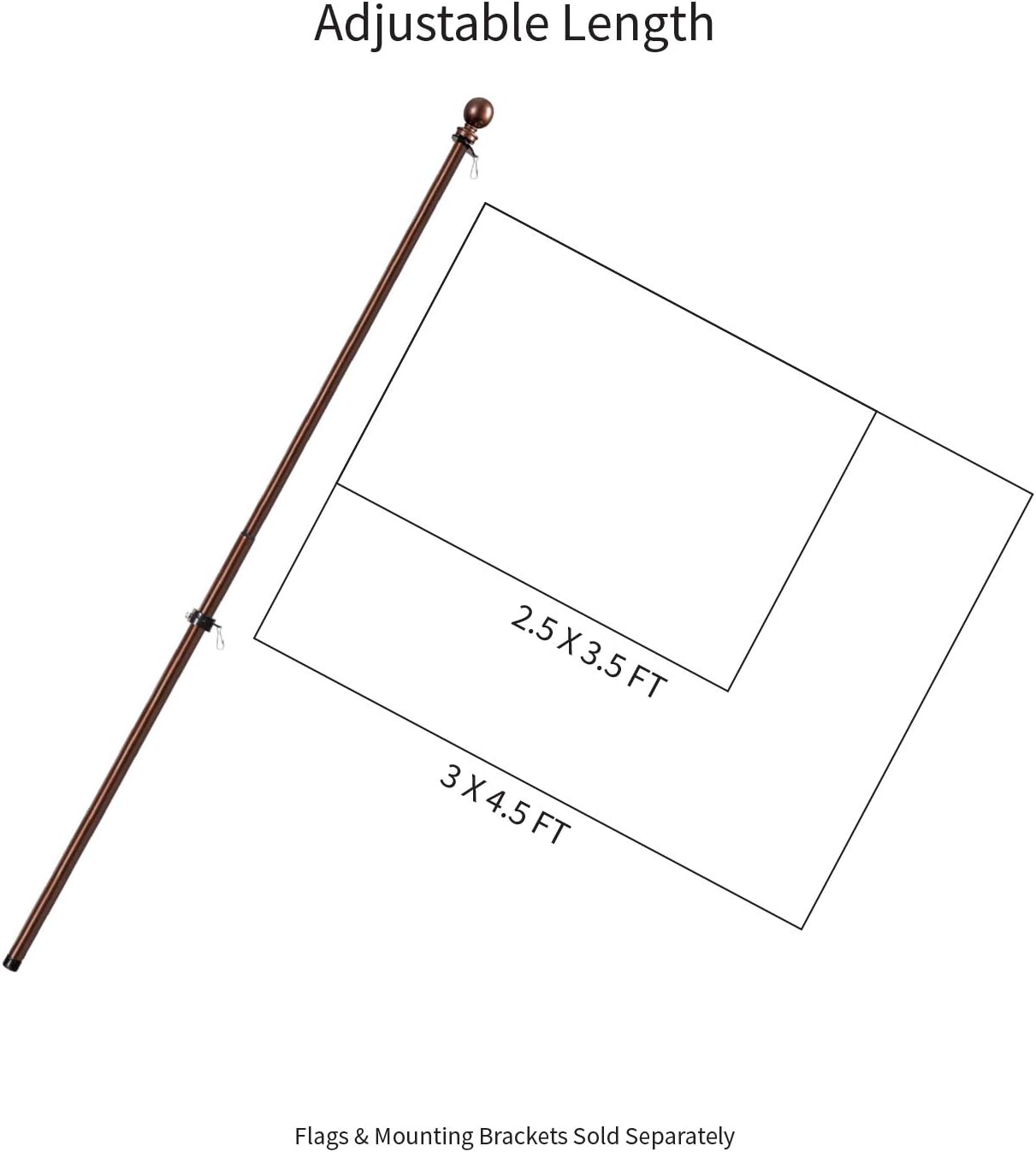 Evergreen Flag Telescoping 5ft Metal Flag Pole | Incl Two Tangle-Free Ring Clips | Bronze | Wall Mounted for Home Garden Outdoor | House and 3'x5' American Flags with Pole Sleeve or Grommets