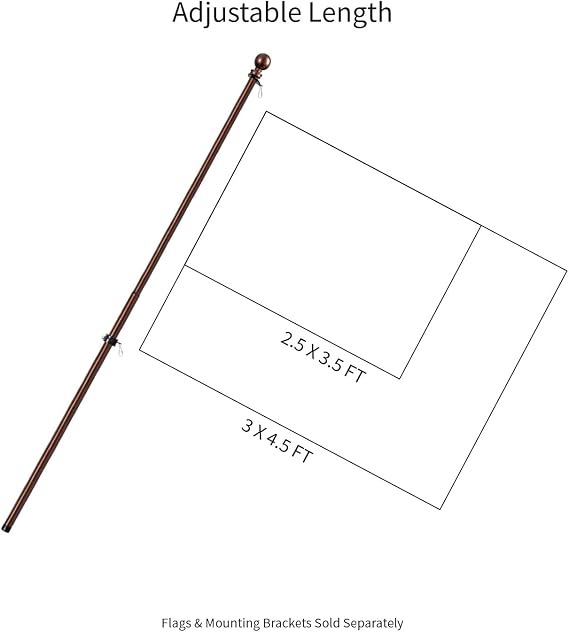 Evergreen Weather Safe Iron Extendable House and Estate Flag Pole with Two Ring Clips - Extends from 35 L x 1.8 W to 60 L - for Pole Sleeve and Grommet Flags (Bronze)