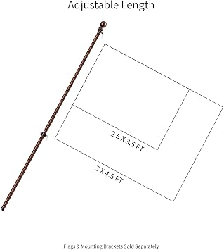 Evergreen Weather Safe Iron Extendable House and Estate Flag Pole with Two Ring Clips - Extends from 35 L x 1.8 W to 60 L - for Pole Sleeve and Grommet Flags (Bronze)