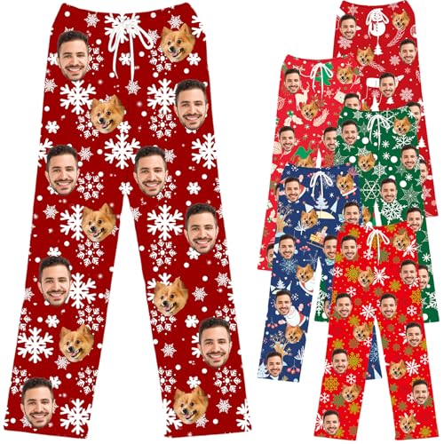 Personalized Pajamas Pants Custom Face Pj pants with Photo Pet Picture Customized Sleepwear Bottoms for Men Women Christmas