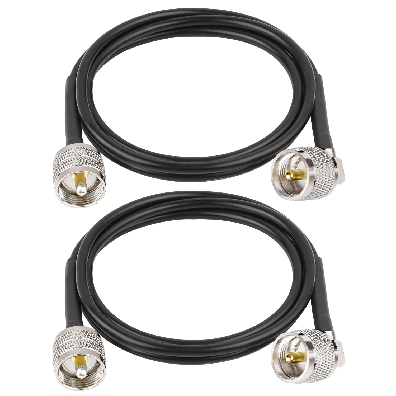 MOOKEERF CB Coax Cable - 2PCS 4FT RG58 UHF PL-259 Male to Male Right Angle Coaxial Cable Low Loss Cb Antenna Cable Jumper Cable for CB Radio, HAM