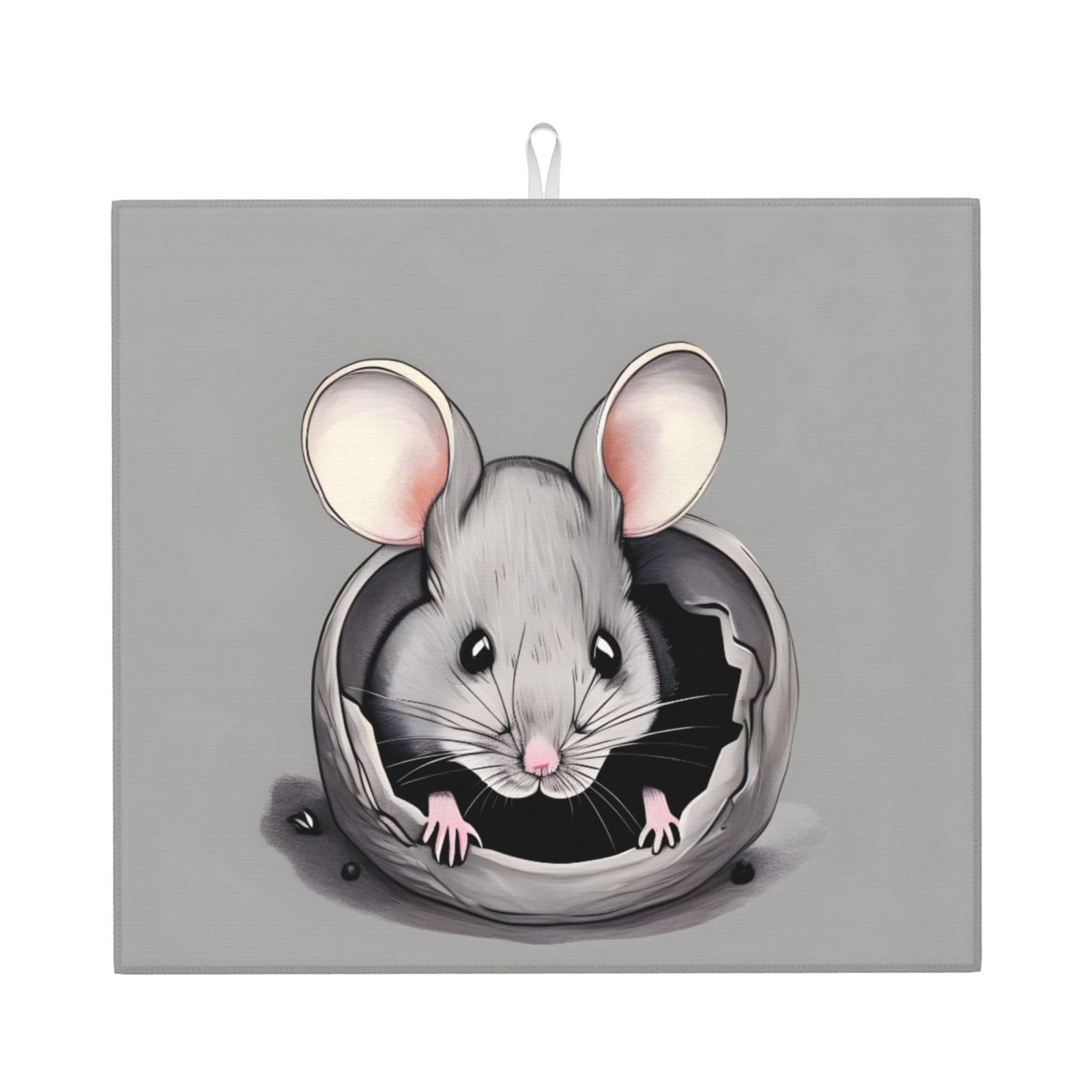 WHJSHOP Grey rat Prints Kitchen Drying Mat – Absorbent Dish Throw for Countertops, Quick-Dry Non-Slip Layer with Colorful Prints, Ideal Housewarming Gift