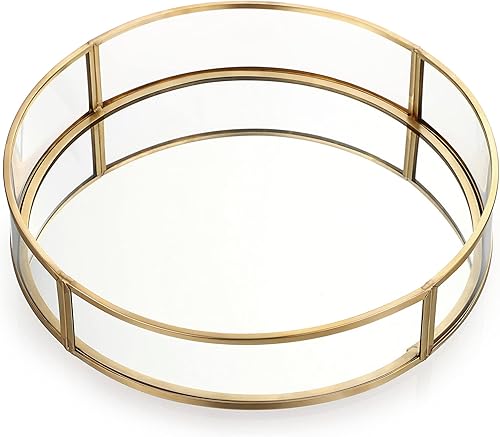 Miniatura 8 de ELLDOO Bandeja redonda de cristal dorada bandeja de joyería para espejo bandeja de perfume bandeja de tocador para tocador bandeja decorativa de