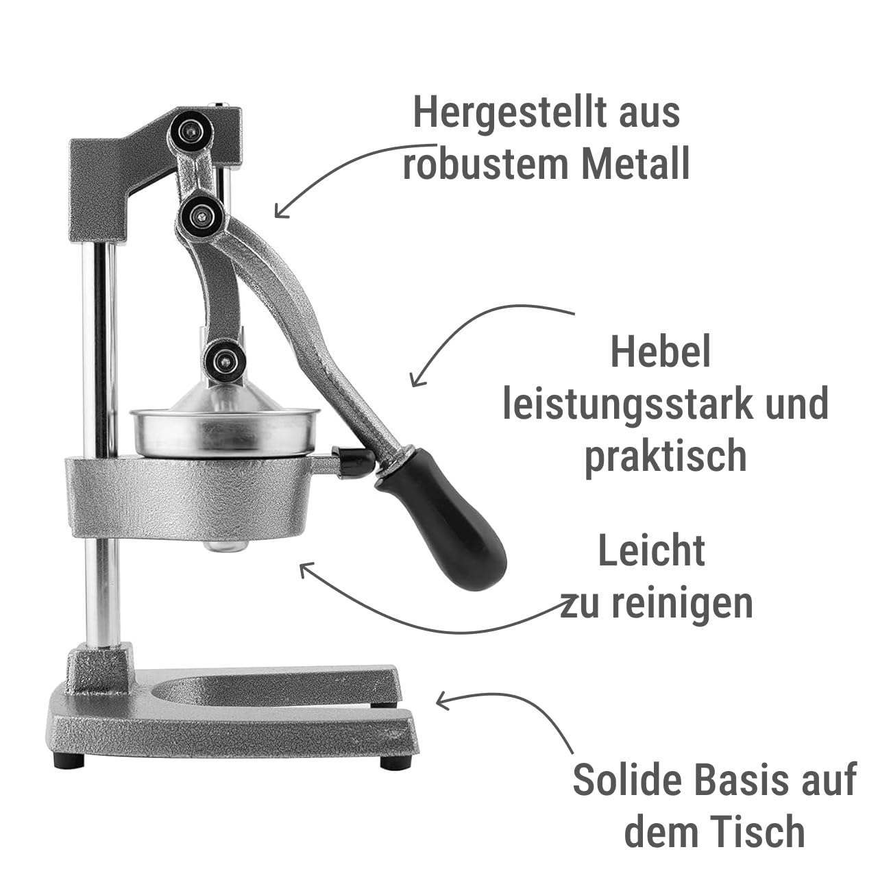 H&H Professionelle Zitruspresse mit Hebelmechanismus, aus Metall, grau, robustes Design, 29 x 40 cm, ideal für Granatäpfel, Zitrusfrüchte, für den privaten und professionellen Gebrauch