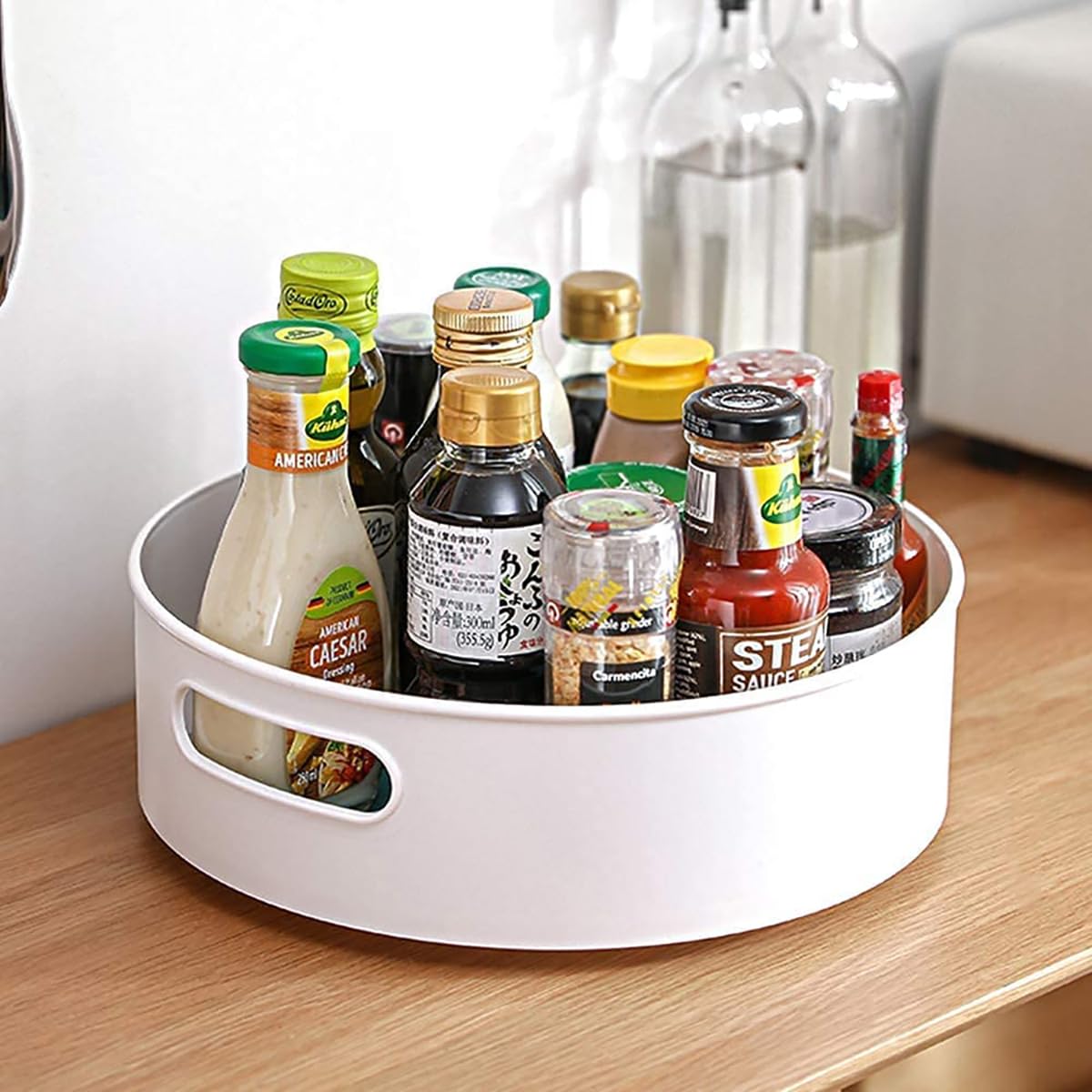MosQuick® Multi-Purpose 360° Rotating Organizer Tray Space-Saving Cabinet countertop Pantry Storage Lazy Susan Rotating Tray for Kitchen Organiser Spice Rack Fridge Organizer Oil Stand (White)-image-5