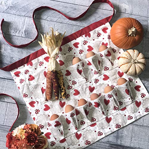 Cackleberry Home Egg Collecting & Gathering Apron 12 Pockets, Hearts & Lace #TOP1