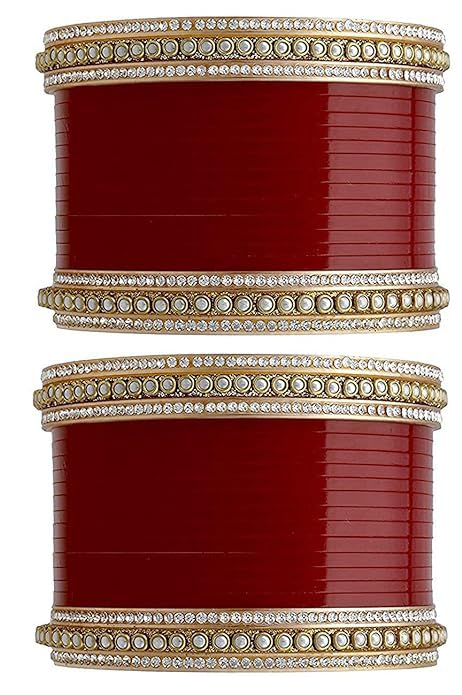 Anwar Bridal Punjabi Chura, Mehroon/Golden Chuda Set, Wedding Bangles for Girls and Women, Hand Painted Gold Plated Brass with Beads (S(24)) (B0D98GMFT2) Amazon Price History, Amazon Price Tracker