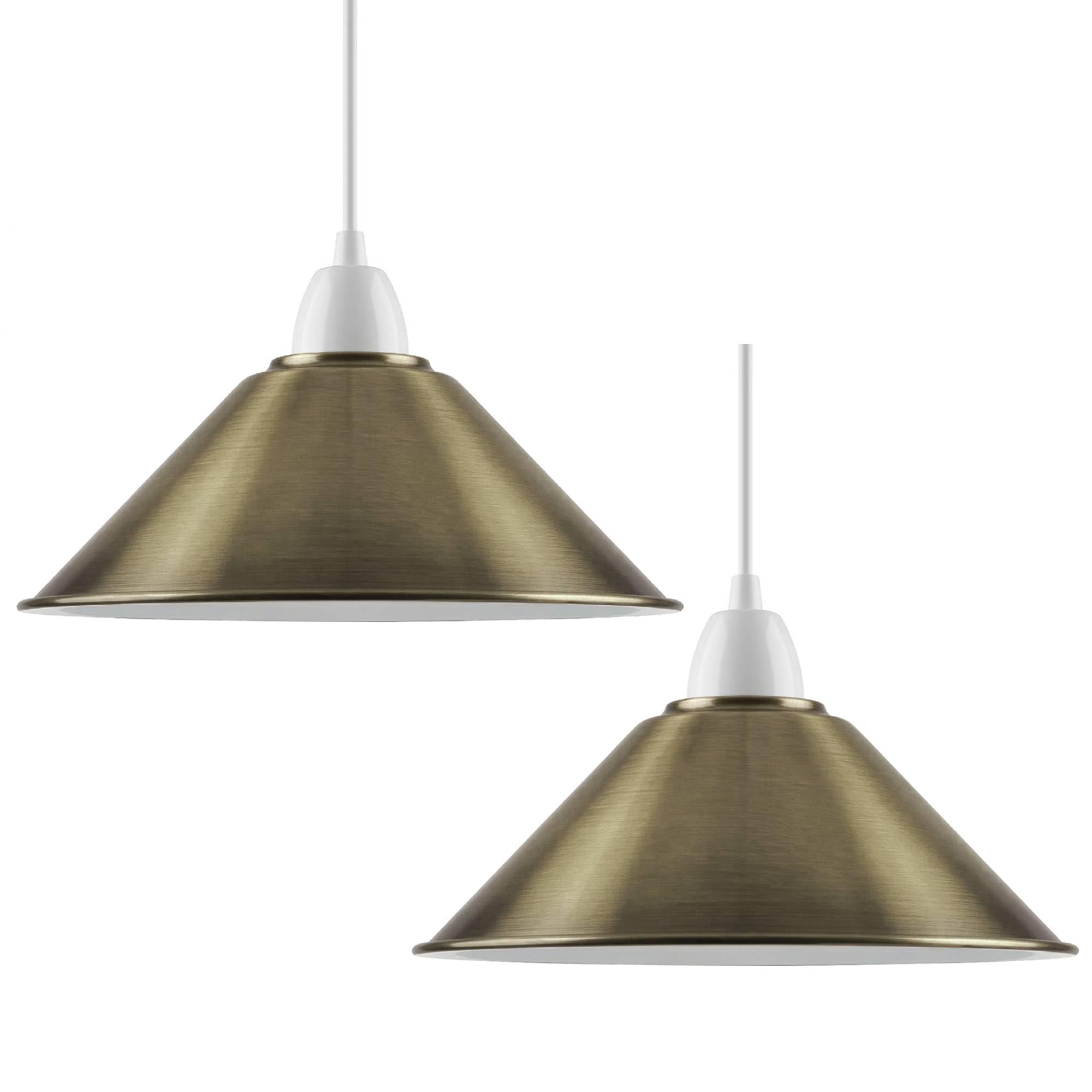 DC VOLTAGE Green Brass Metal Cone Lamp Shade 22cm, 2 Pack Easy Fit E27 Pendant Ceiling Shade with Reducer Plate, Vintage Industrial Replacement Lampshade for Kitchen Island Dining Room Hallway โ image 1