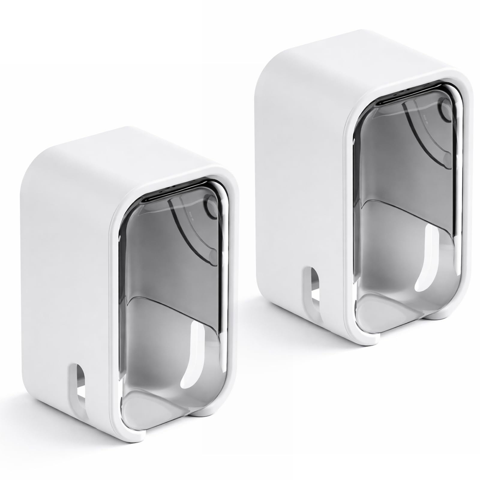Toothbrush Holder Wall Mounted,Strong Self Adhesive Toothbrush Holder Set, 2 Pcs Heads Holder with Cover and Electric Toothbrush Organizer for Bathroom Adults & Family, No Drill,BPA Free-Grey