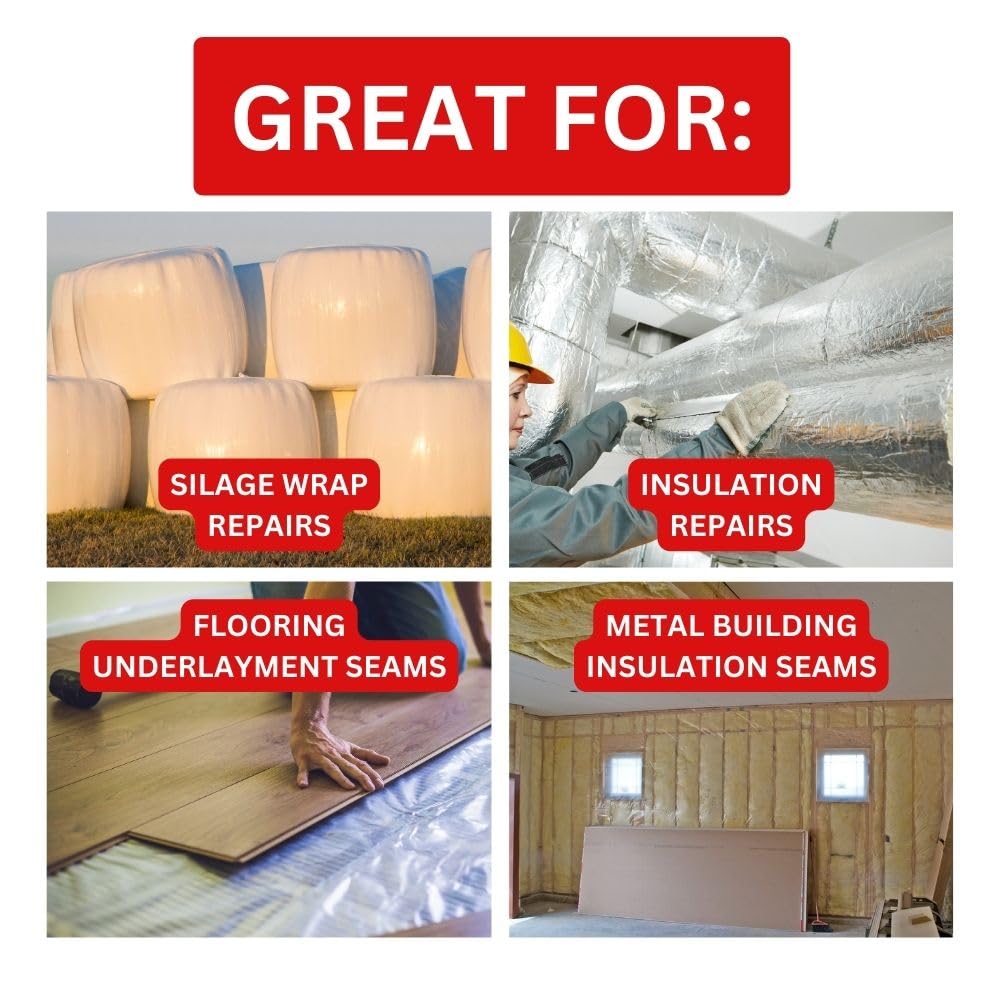 Echotape Vinyl Vapor Barrier Tape 3" x 180' (3 Pack) – 7 Mil Waterproof Seal Tape for Crawl Space, Window Sealing, Plywood, HVAC, Insulation & More – Heavy-Duty Moisture & Air Barrier – Made in USA