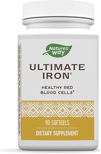 Nature's Way Ultimate Iron Healthy - Glóbulos rojos de 50 mg por porción sin gluten, 90 cápsulas blandas