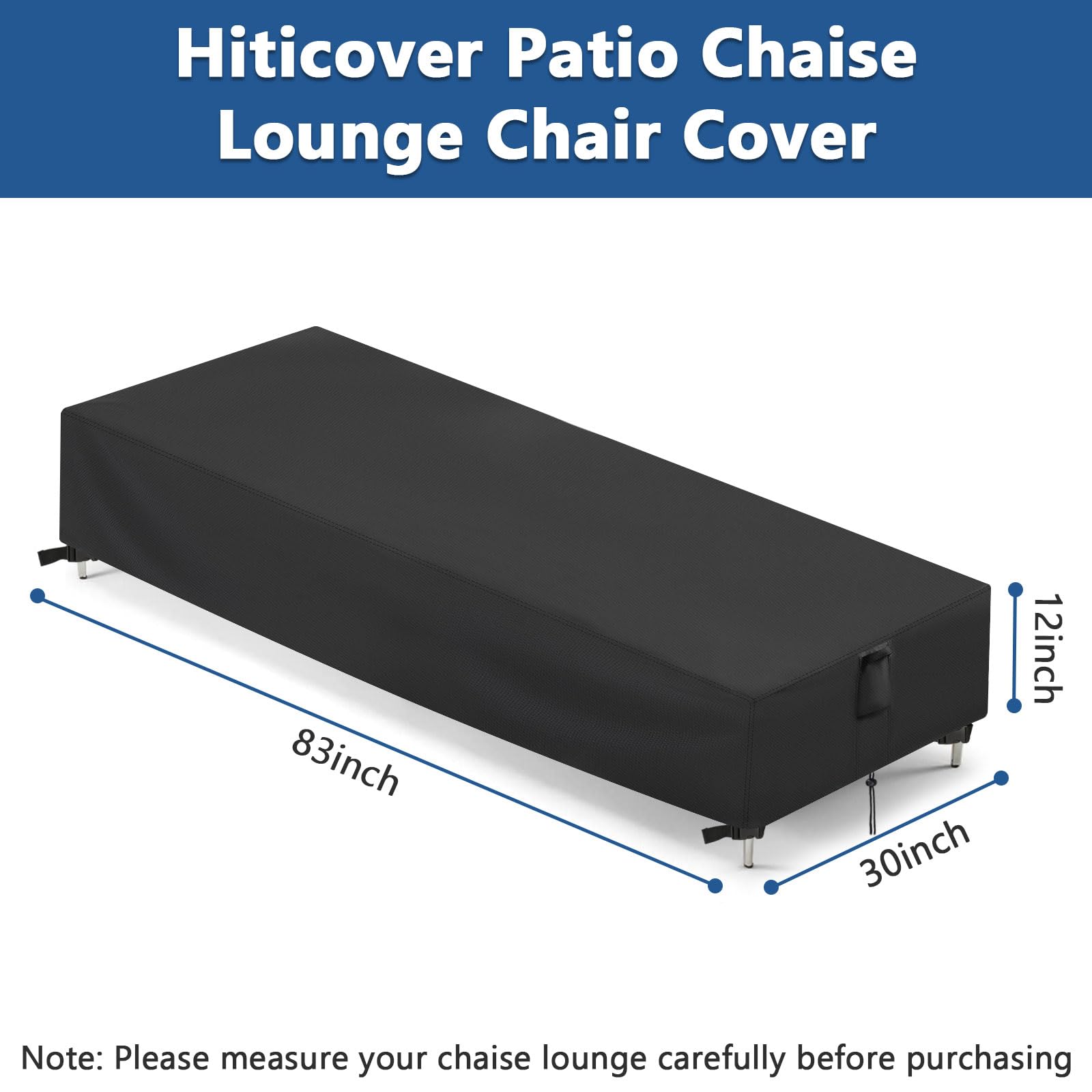Hiticover 2 Pack Patio Chaise Lounge Covers, 83 Inch Rectangle Waterproof Outdoor Lounge Chair Covers, Outdoor Pool lounge Chair Furniture Cover - 83 x 30 x 12 Inch