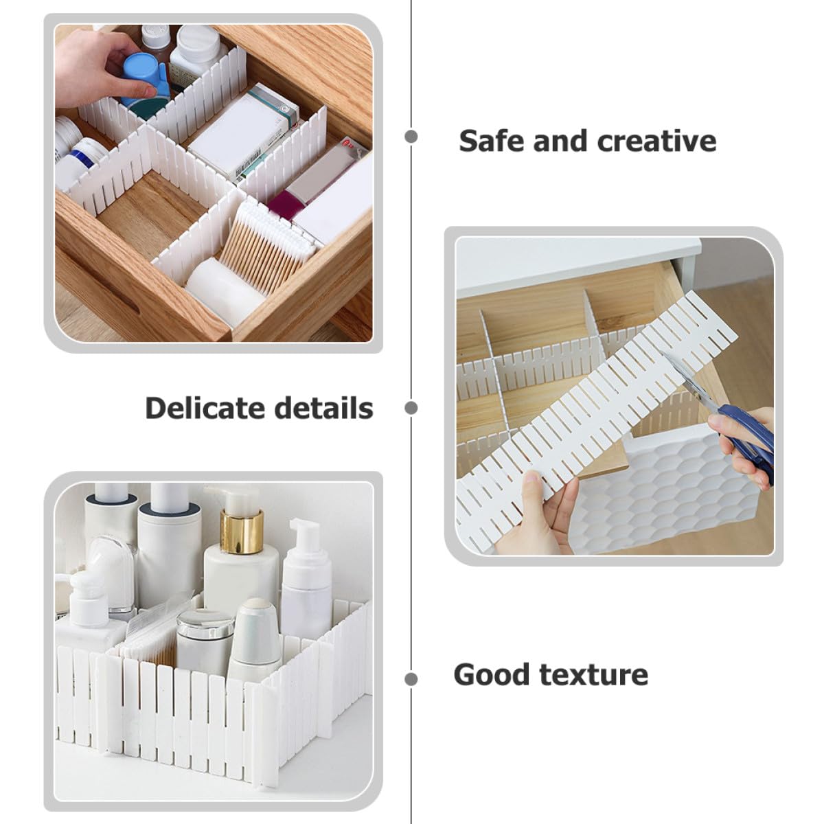 12 separadores ajustables de plástico blanco para cajones para oficina y cocina, sistema modular para almacenamiento de ropa interior, calcetines y objetos pequeños