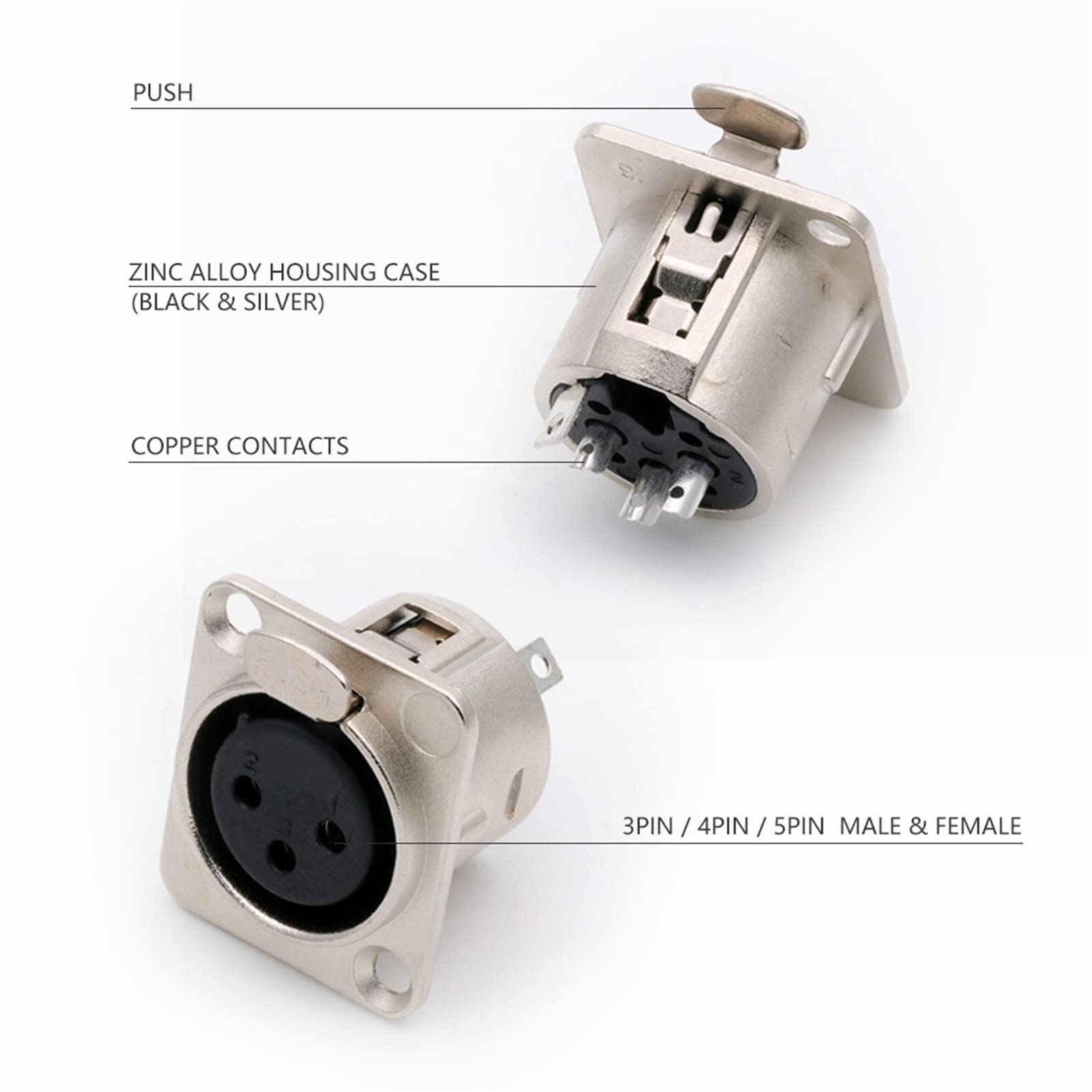 3/4/5-pinowe XLR żeńskie gniazdo do montażu panelowego XLR rama mikrofonu MIC kabel terminala złącze kabla 10 szt. (kolor: C1021)