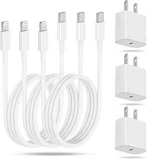 iPhone Fast Charging Block with 10ft Cable, 3Pack for Apple Certified Wall Charger Plug and USB C to Lightning Cord Long, Type C Power Adapter Cube Brick for Apple iPhone 14 Pro Max/13 Pro/12 Mini/11