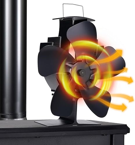 Miniatura 1 de JIMBON Ventilador de estufa de leña, ventilador de chimenea de 5 cuchillas, ventilador de estufa de calor Slient para estufa de gaspelletleña,