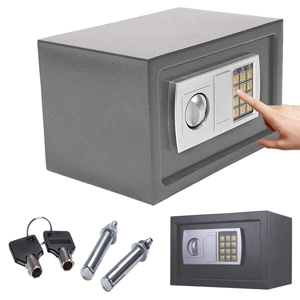 Honi Grey Electronic Digital Security Safe, 8.5L Safebox For Home Office, Cash Safe Box With Pin Code And 2 Keys, Wall And Floor Fixings, 31X20x20cm, Gray