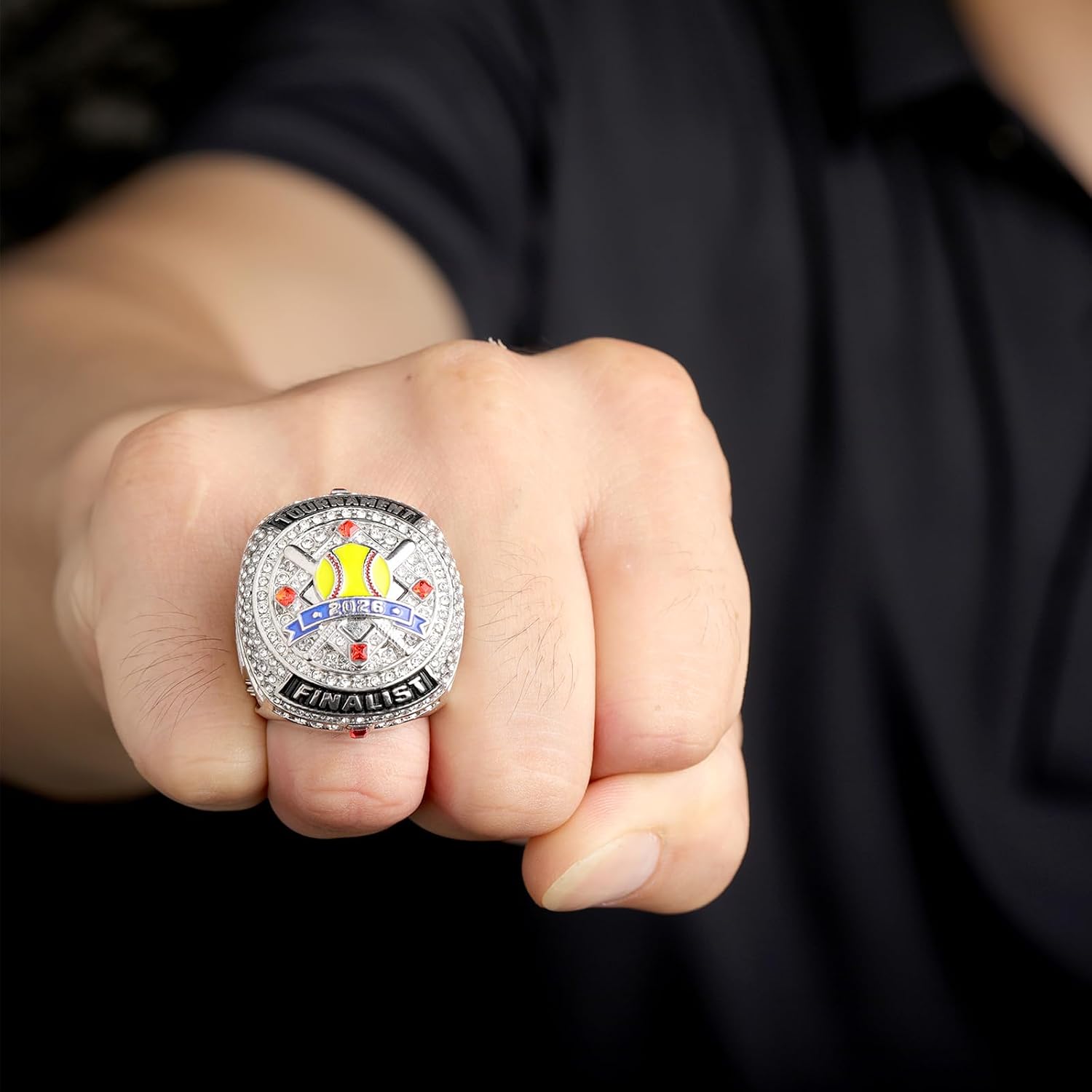 2 pcs Pack or 12 pcs Pack Softball Championship Trophy Ring Award Gift for Tournament Champion Team palyers Awards Trophy on Side Size 9.5 (12 pcs Silver 2026" Finalist Rings)