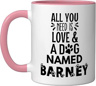 Dog Name Barney - All You Need is Love! Ceramic Mug, Pink/White