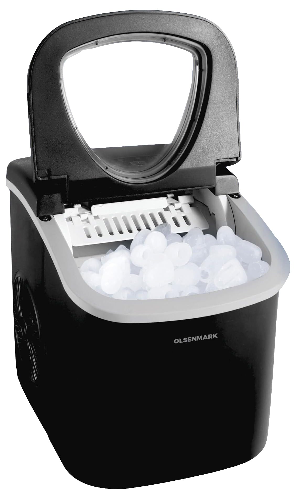 Ice Maker- OMIM2496 | Compact Ice Maker with Bullet-Shaped Ice, High-Speed Fan, Plug Drain, Basket & Scoop | Ideal for Home, Restaurants, Outdoor Parties, Camps | Black
