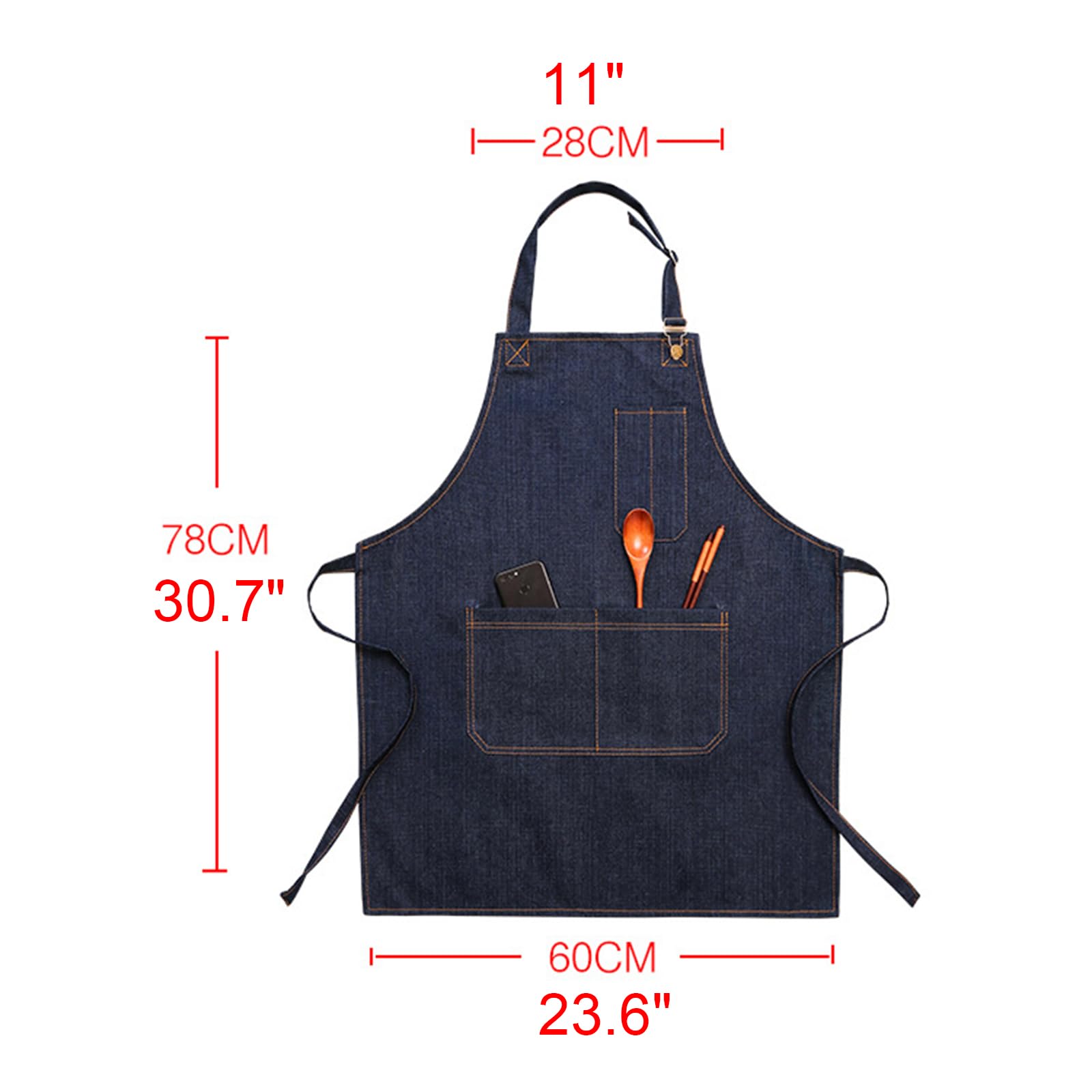 Fartuchy do pieczenia, 2-częściowy fartuch kucharski z kieszeniami, regulowany na szelkach, unisex, dżinsowy do domu, kuchni, ogrodu, sztuki malowania, niebieski(Blue)