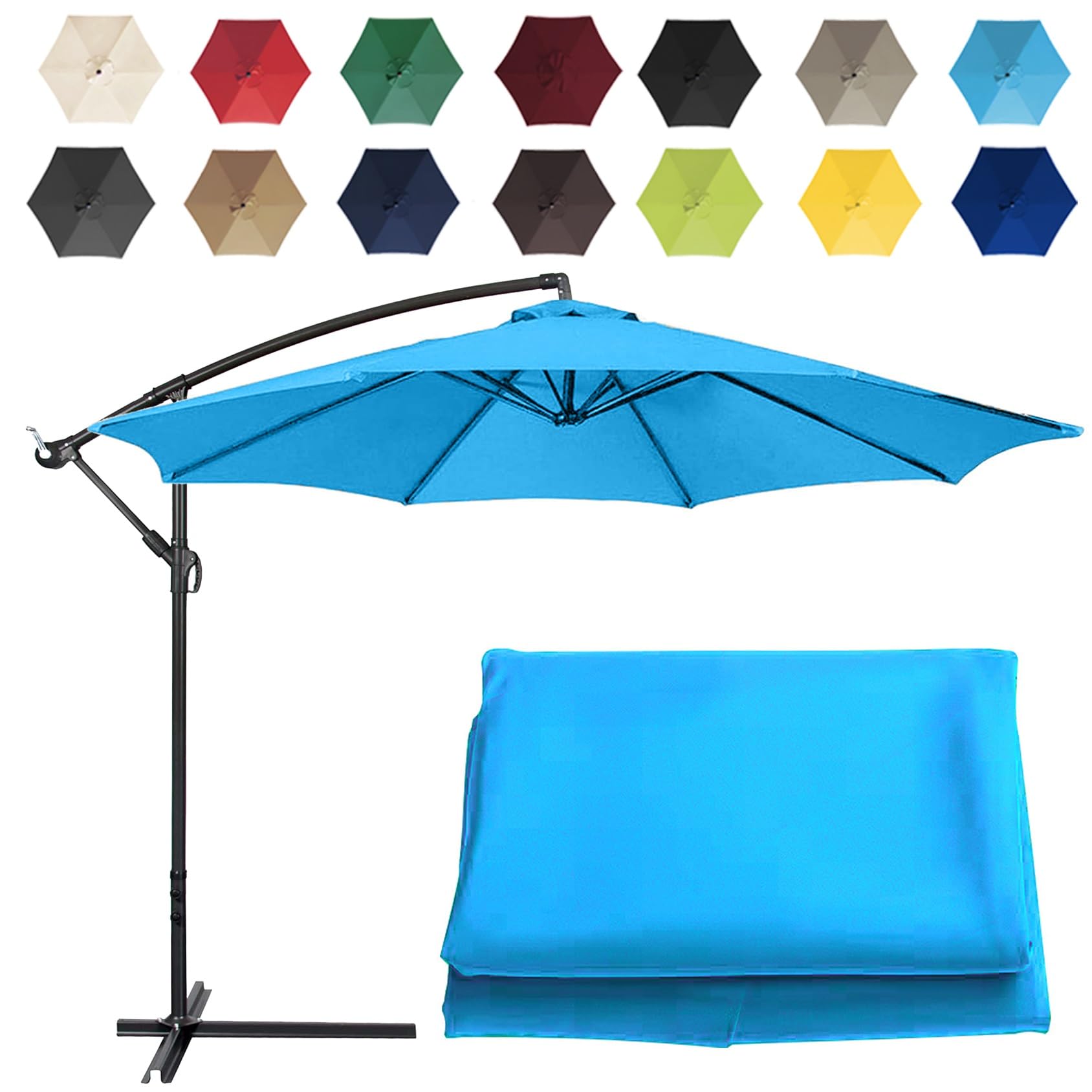 Cmjymx Unisex Lake Blue Replacement Parasol Canopy Sun Umbrella Replacement Cloth For 200Cm-6 Arms 2.7M-6 Arms 2.7M-8 Arms 300Cm-6 Arms 300Cm-8 Arms(Color:,Size:6 Ribs-3M(9.8Ft))