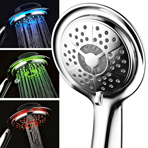 PowerSpa 4-Inch LED Handheld Shower Head with Air Jet LED Turbo Pressure-Boost Nozzle