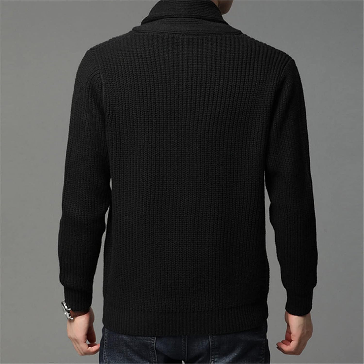 Spring and Autumn Cardigan Men's Thick Knitted Solid Color Sweater Fashion Lapel Single-Breasted Cardigan