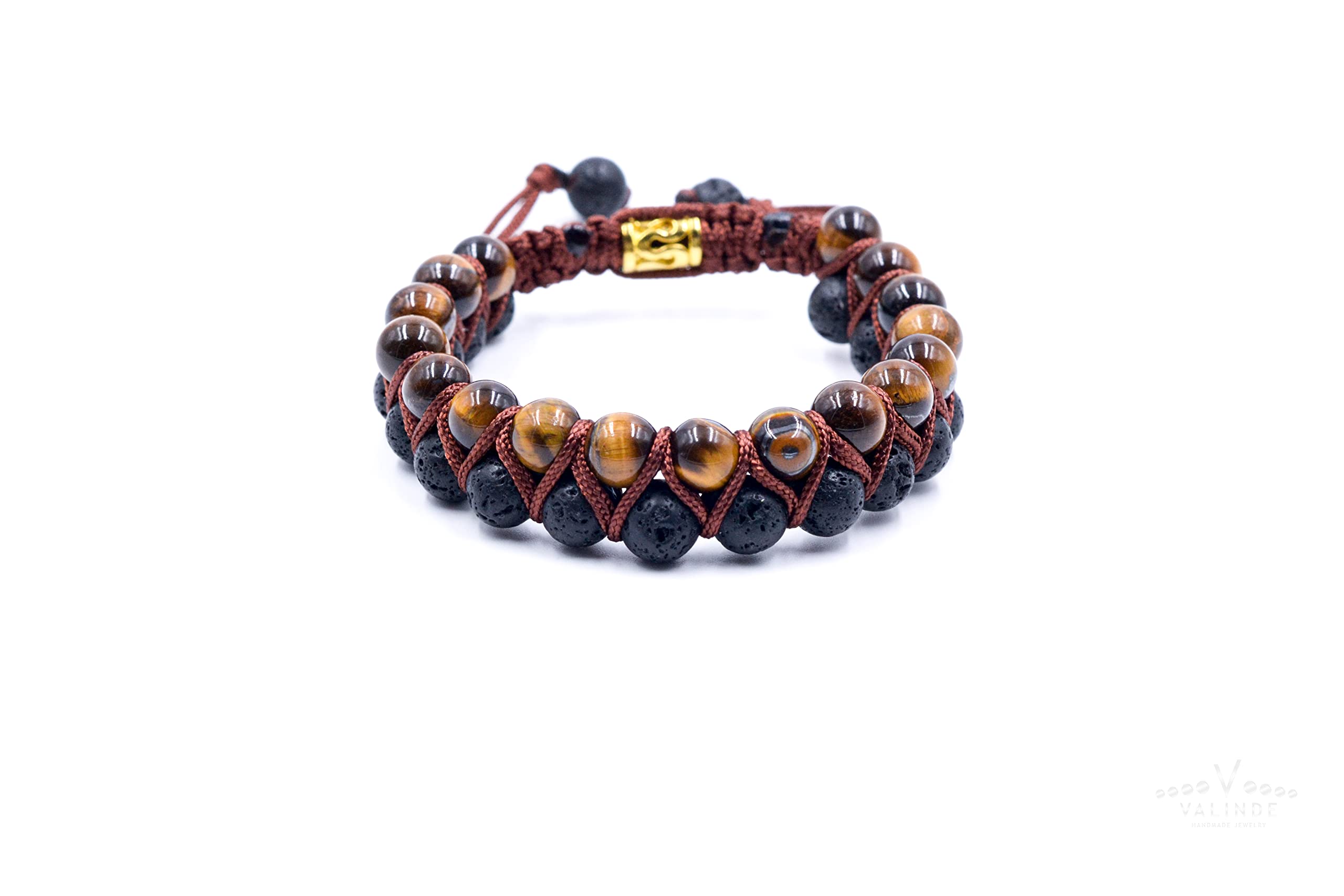 Doppel Armband für Männer mit Edelsteinen | Herren Edelstein Armband | Tigerauge Lava | Makramee Naturstein Bracelet | Geschenk für Mann | Handgemacht