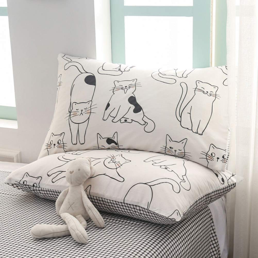Cute Cat Twin Duvet Cover Set - Kawaii Bedding 53x79 Inches Soft Polyester