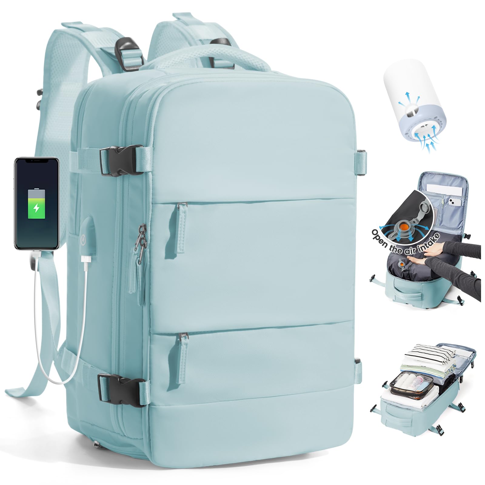 SZLX Zaino Ryanair 40x30x20 Sottovuoto Zaino da Viaggio 40x30x20 Wizzair Donna da escursionismo sportivo impermeabile Zaino Casual Laptop da 14 Pollici con porta di ricarica USB Scomparto per Scarpe