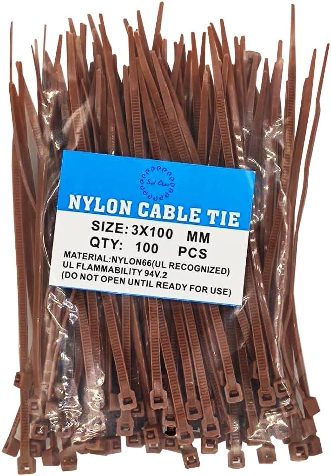 4 Inch Brown Tan Colored Zip Ties (100 Pieces) 18lb Strength, Nylon Cable Wire Ties