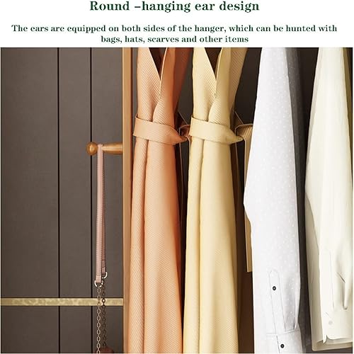 Miniatura 4 de NEPHEW Perchero de pie de 2 niveles estante de bambú resistente estante de ropa organizador de armario colgante y almacenamiento 2 ganchos laterales