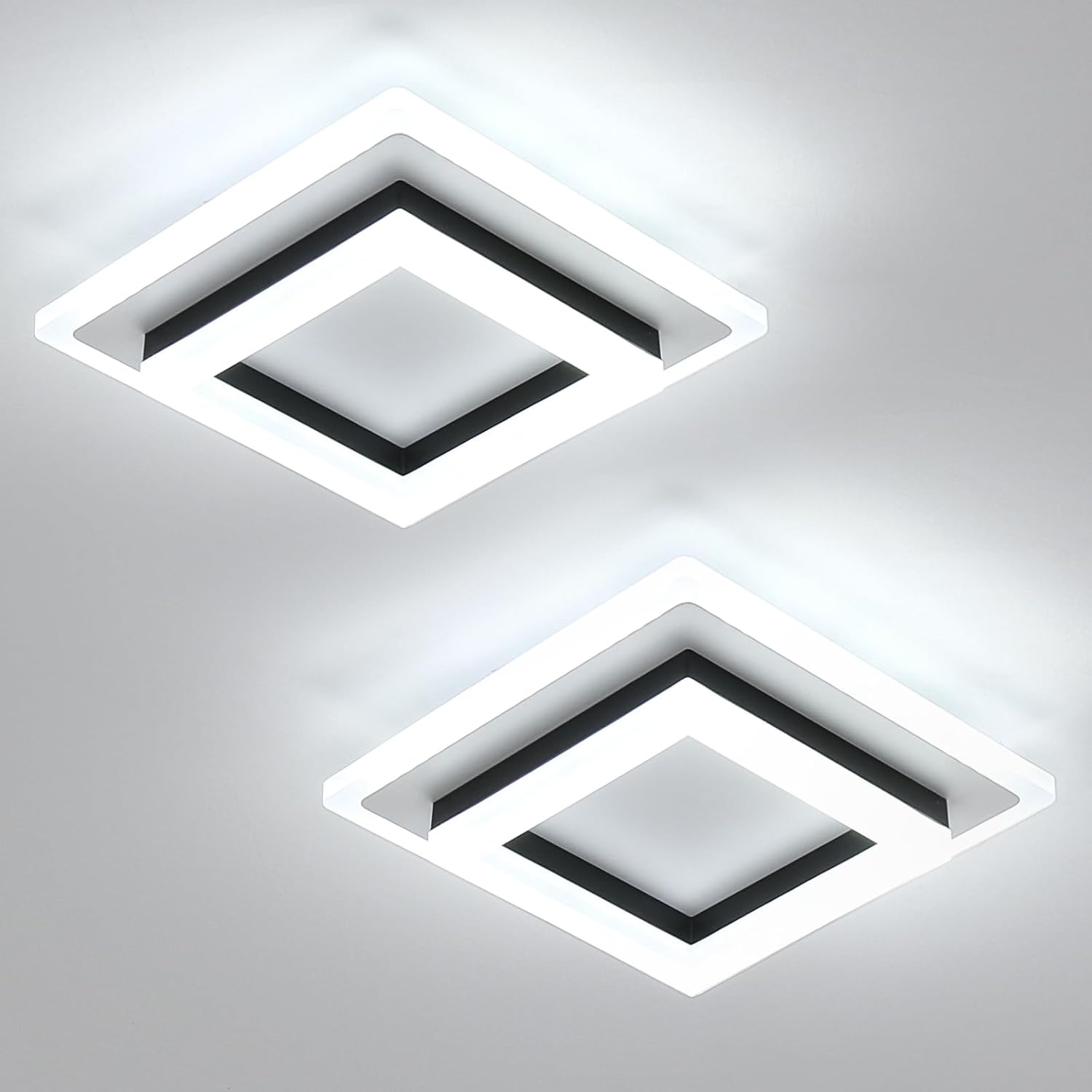 DELIPOP 2 Pack Modern LED Ceiling Light, 24W Black Flush Mount Ceiling Lamp Fixture, 6500K Cold White LED Hallway Light for Living Room Bedroom Entryway Bathroom Kitchen