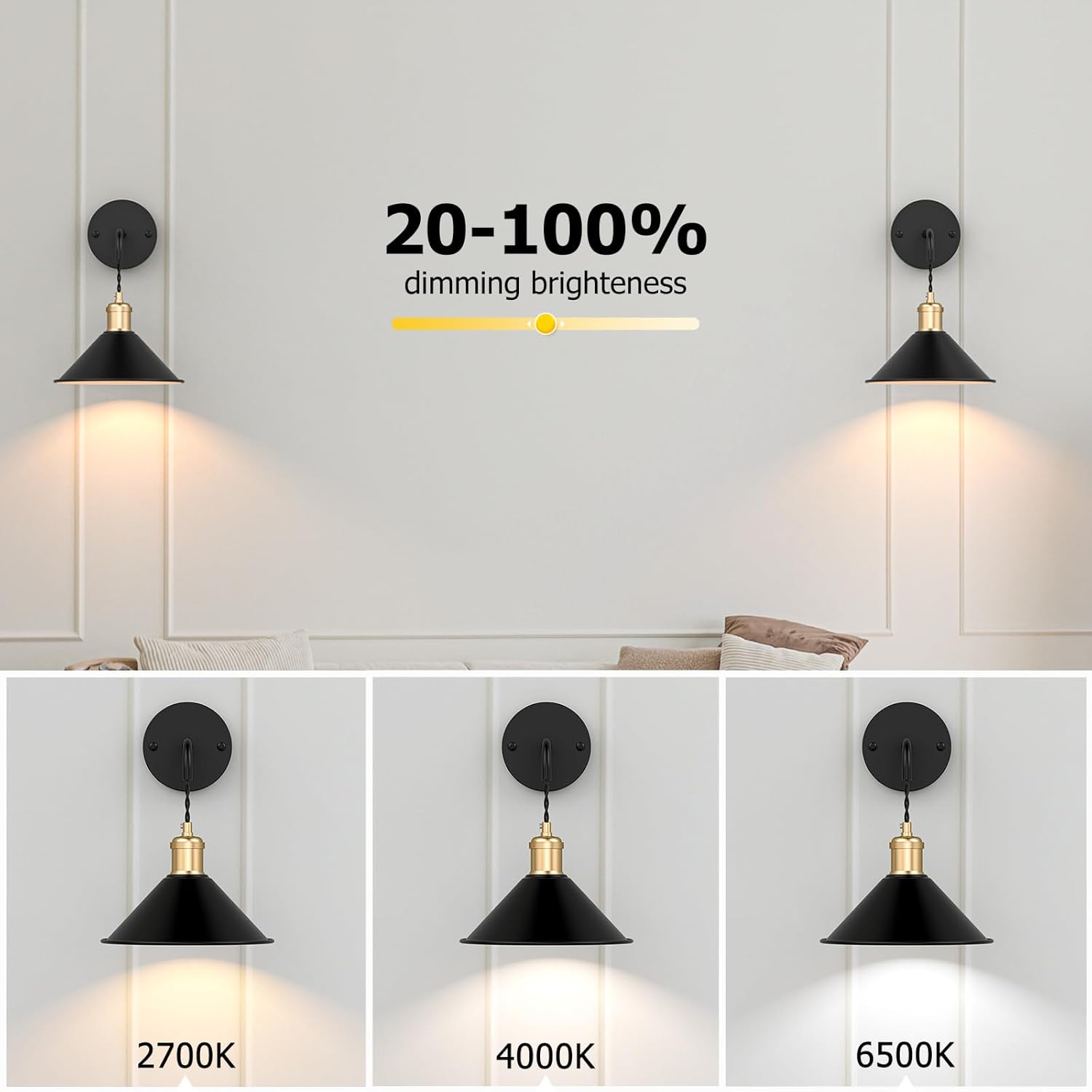 Battery Operated Wall Sconce Set of 2, 5000mAh Rechargeable High Brightness Wall Lamp, 3 Color Temperature RGB Wall Lights with Remote, Memory Function,Timer for Bedroom Living Room