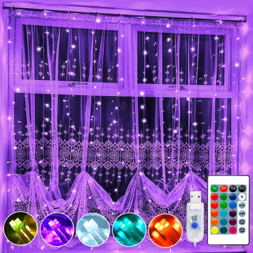 Ollny 240Led Lichtervorhang innen, Fensterbeleuchtung Weihnachten bunt 3x3m USB RGB 16 Farben 4 Modi mit Fernbedienung & Timer Lichterkette außen für Weihnachten Lichterkette Fenster für Zimmer Party Cover