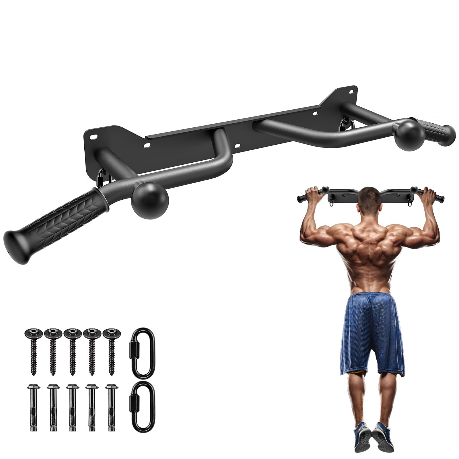 Kipika Pull Up Bar for Doorway Wall Mounted Multi-Grip Strength Bar with Resistance Band Hooks | Heavy-Duty Multifunctional Chin Up Bar for Home Gym Workout | 39-Inch Wide 600 Lbs Capacity (B: 39