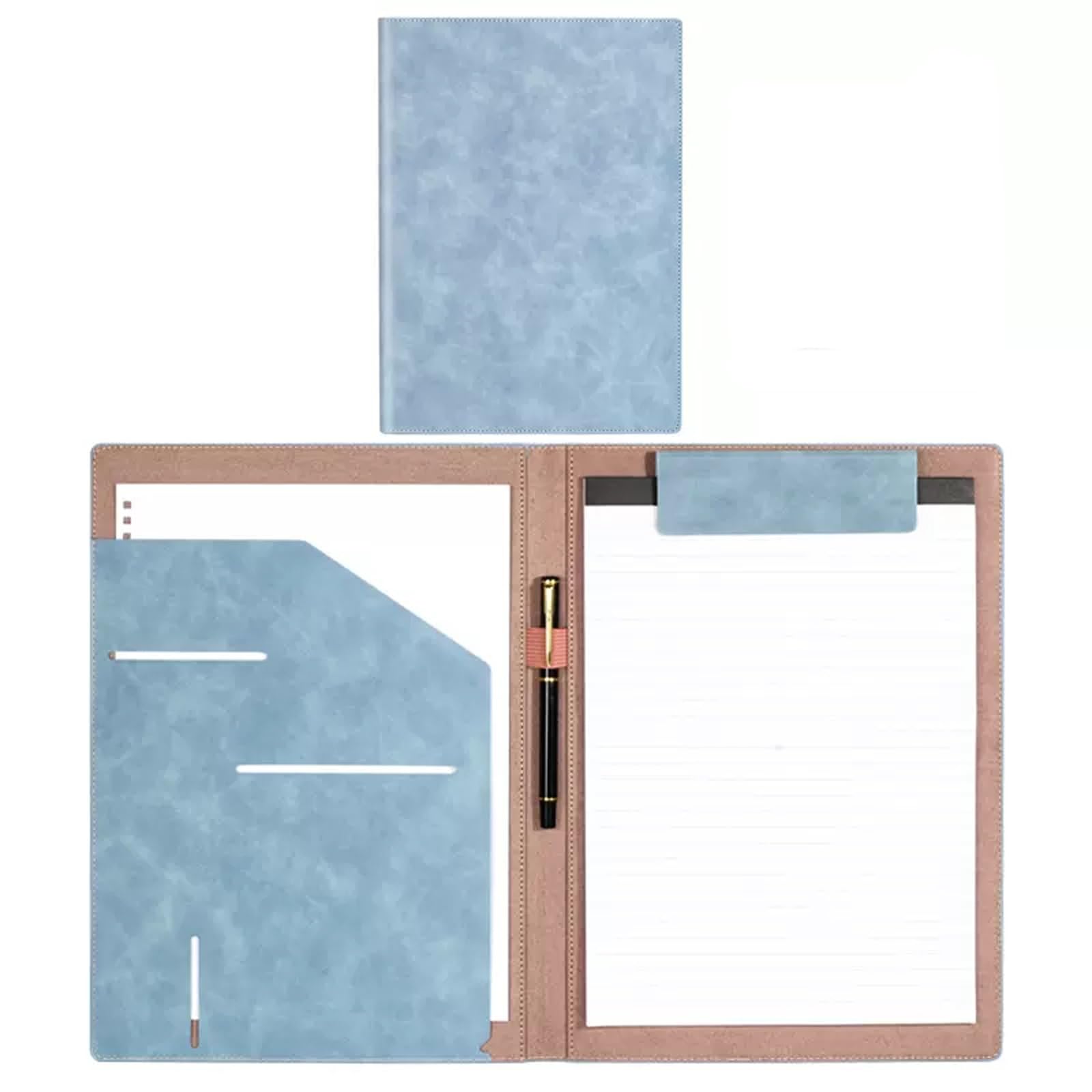 Cartella per conferenze in Ecopelle, Cartella Portadocumenti in PU con Inserto for Penna e Chiusura Magnetica, Libro for Firma contratti, Confezione da 2, Multicolore(Blu)