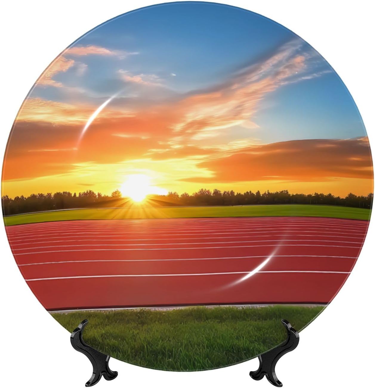 Running Track Sunset Style Ceramic Plate Display Home Display With Stand Wall Hanging Plate For Home Decor 10 Inch