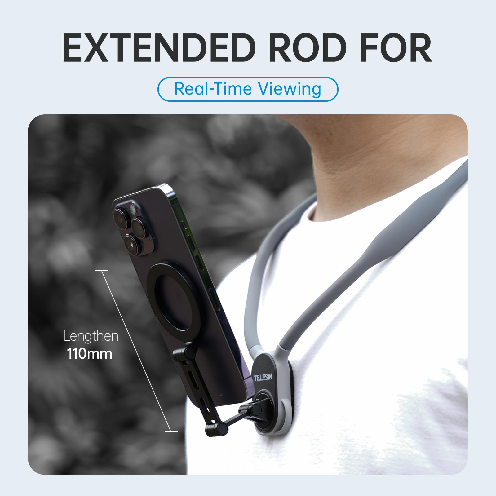 TELESIN° Verbessert Max Magnetische Nackenhalterung für Handys, POV/Vlog Hals-Telefonhalterung w Anti-Vibrations-Brustgurt Selfie-Halterung, Hand Free Phone Neck Holder Stand für iPhone Android Phones
