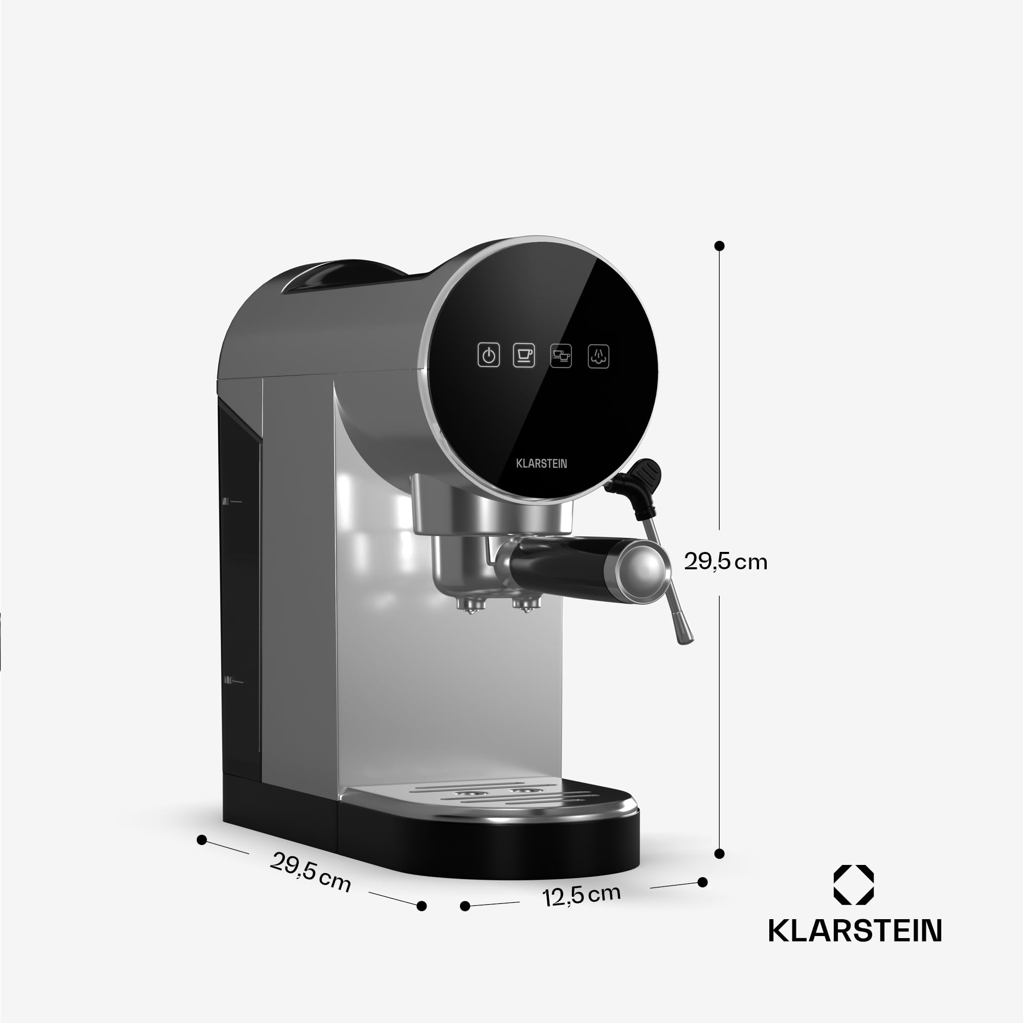 KLARSTEIN Macchinetta Caffe Espresso 0.9L, Macchina da Caffè, Caffè Espresso e Cappuccino, Macchina Caffè Barista 20 Bar In Acciao Inossidabile per Caffè Latte e Macchiato, 1360W con Montalatte