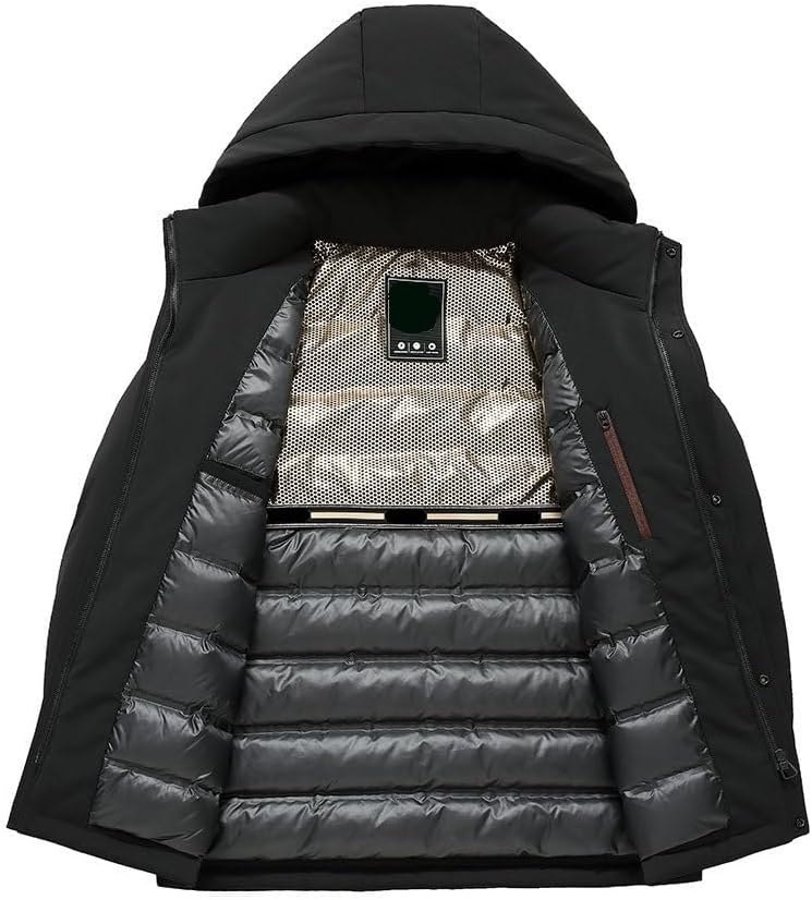 Mens Winter Thick Down Jacket Business Casual Puffer Jackets Coat with Detachable Hood for Commuting