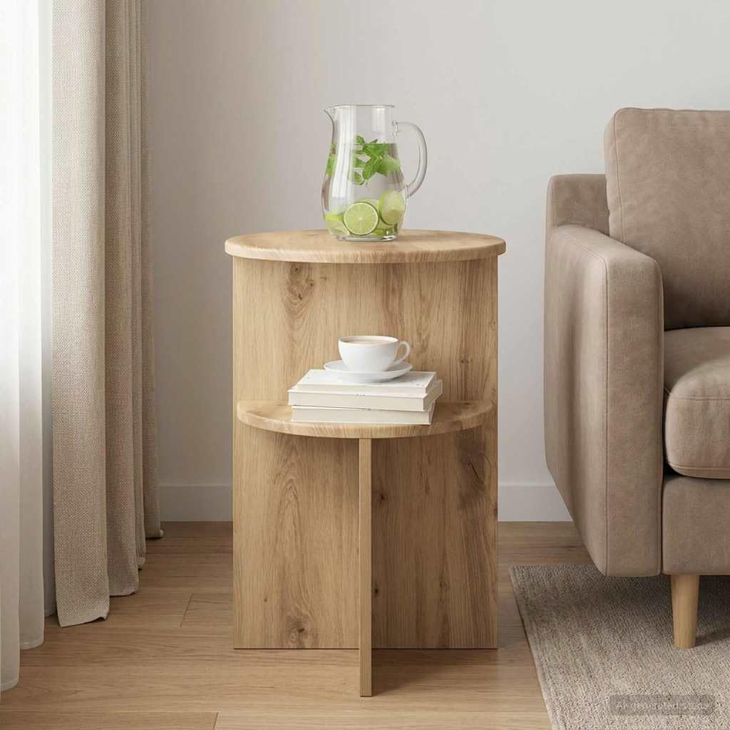 Stolik pomocniczy, dąb Artisan, Ø 39,5 x 55 cm, materiał drewnopochodny, uniwersalny stół do odkładania do salonu, sypialni, korytarza, balkonu, stabilna konstrukcja i łatwe czyszczenie