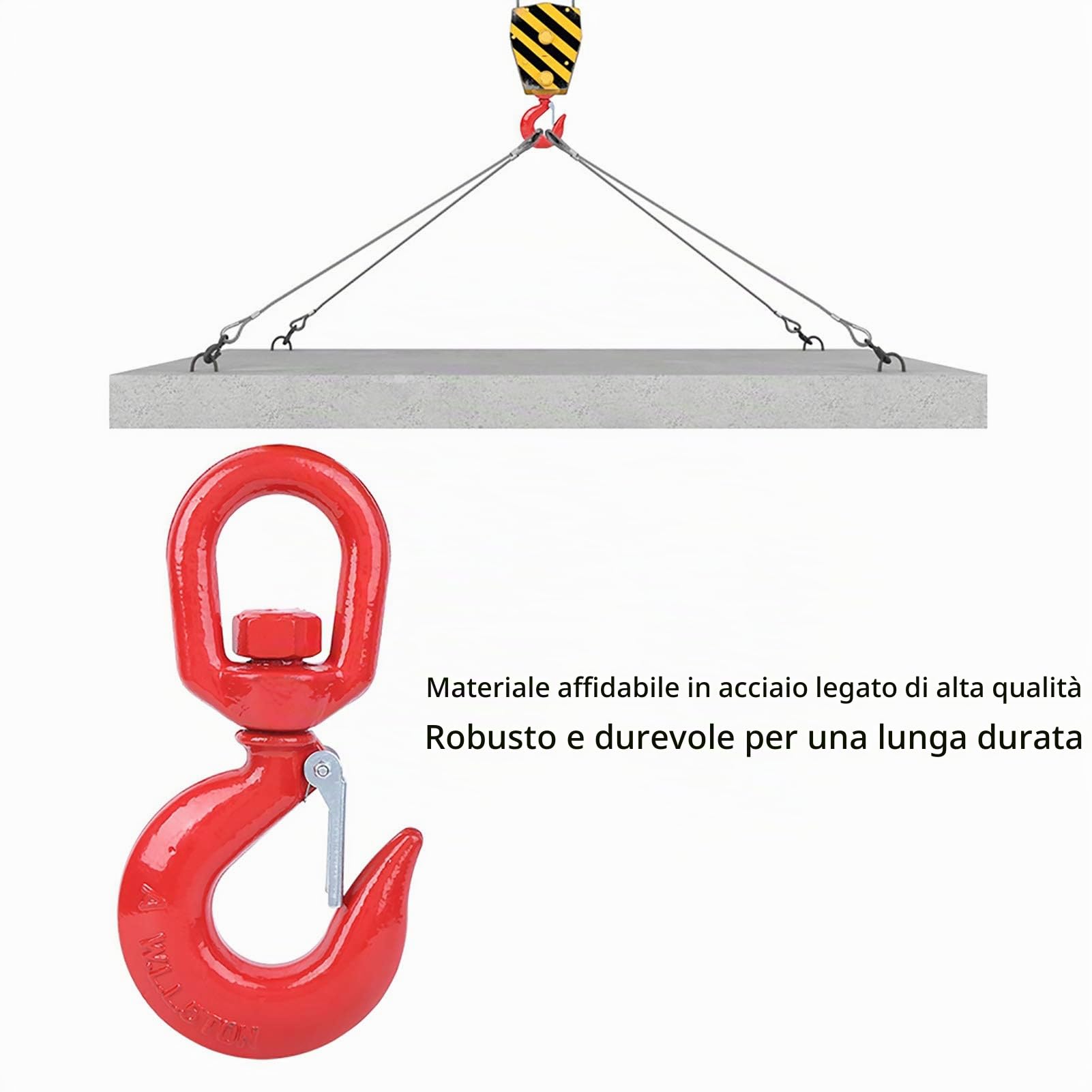 Oumefar 5T Gancio Tondo Gancio ad Occhio Girevole Gancio per Gru Gancio di Sollevamento Gancio Rotante Anti screpolature Sartiame per Spostamento dell'attrezzatura