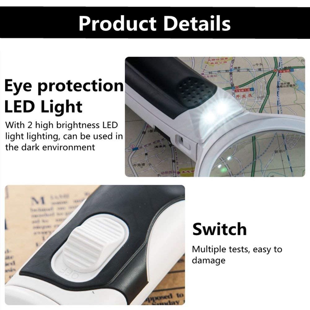 Lenti di ingrandimento, Lente di ingrandimento Portatile per Lettura da Uomo Anziano con 4 Lenti in Vetro Ottico HD 8X 10X 15X 20X Amplificatore di identificazione con Lampada a LED