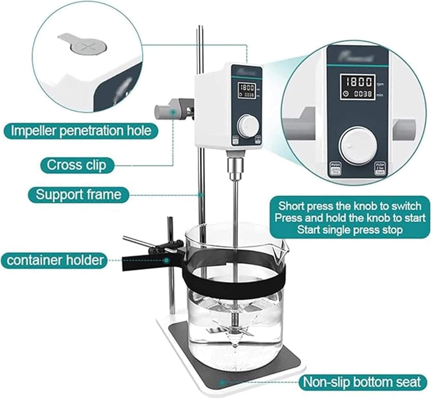 20L Lab Digital Overhead Stirrer, Electric Mixer, 50-1200rpm Variable Speed,16000mpas Lab Stirrer Mixer, with Stirring Paddle Penetration Hole, for Mixing Liquids