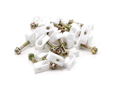 (TM) Flex Clips de cable coaxial simple, Cat6, clip de cable de cable eléctrico, clip de tornillo de 14 pulgadas (0.236 in) y sujetador, blanco (100