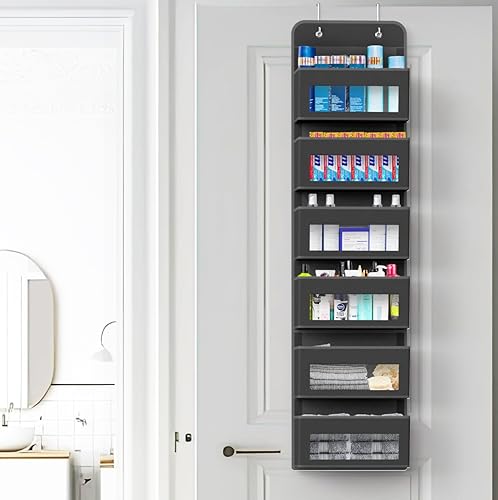 Miniatura 5 de Simple Houseware - Organizador de 6 bolsillos con ventana transparente para colgar en la puerta o pared, gris oscuro