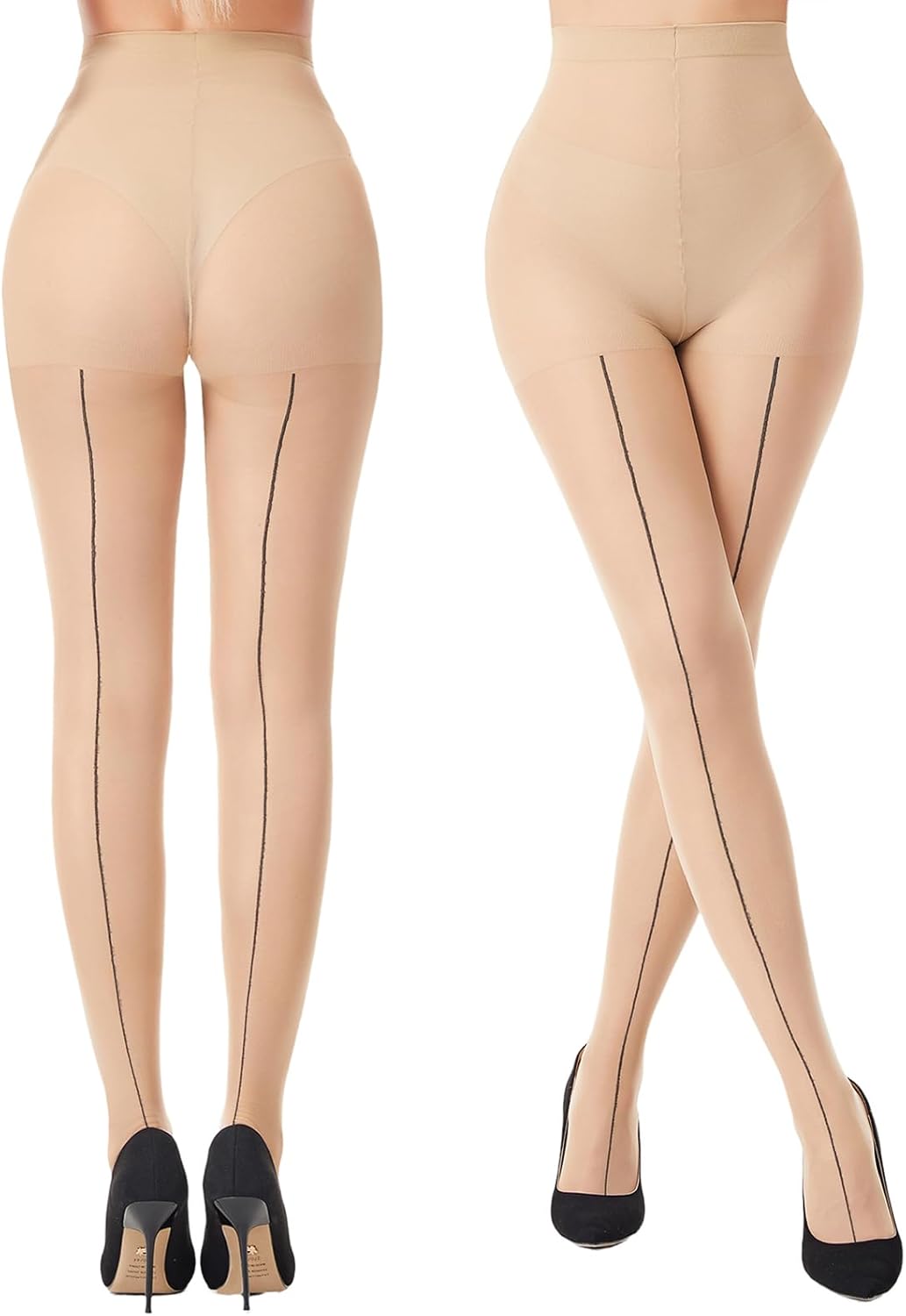 Back Seam Pantyhose for Women High Waist Sheer Tights with Line Down Back Sexy Seamd Stockings 2 Pairs